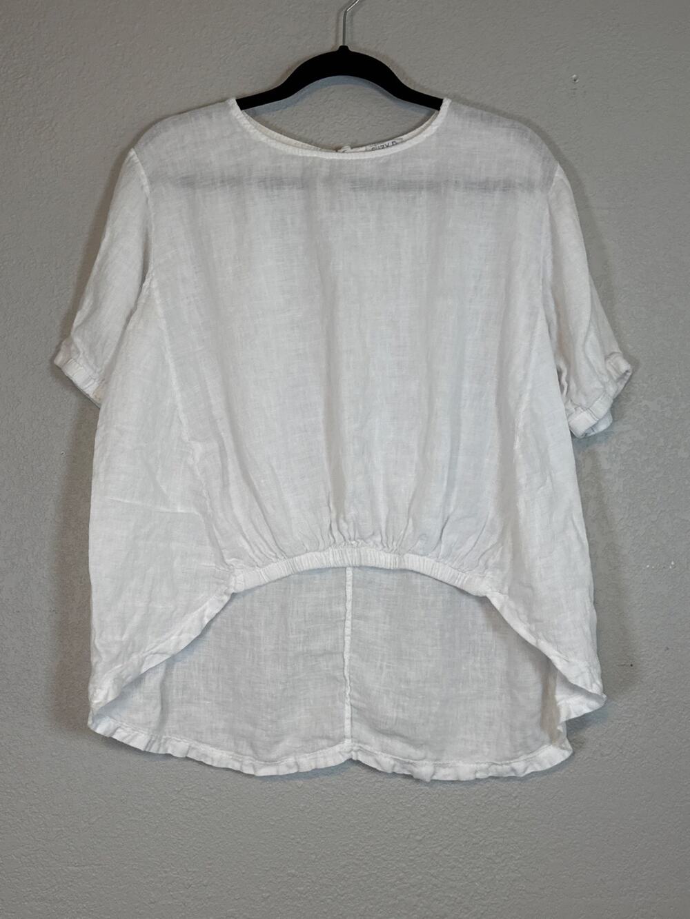 Suzy D London 100% Linen Top White Short Sleeve Flowy Womens Medium Italian Made